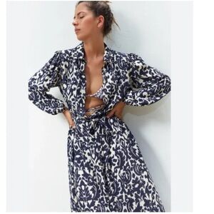 Zara Midi Blue Print Viscose Dress S